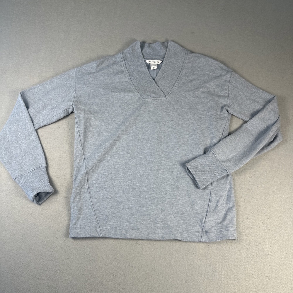 Athleta Clarity Sweatshirt Women XS‎ Gray V Neck Rib Trim Pullover Athleisure